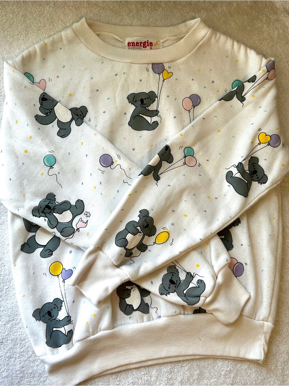 Vintage 80s Energie Kids Koala Bear Balloon Sweatshirt AOP Child Medium